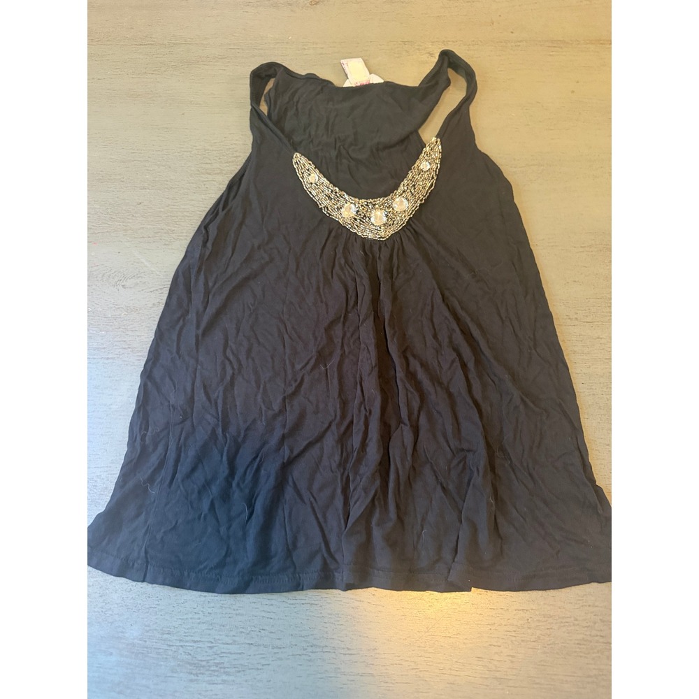 Candies Black Racerback Tank Top Embellished Beaded Crystal Neck Rayon Small
